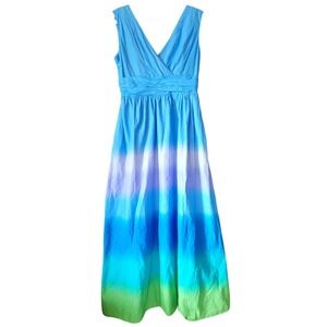 Whimsical‎ Maxi Dress M Ombre V-Neck Sleeveless Flowy Vacation Cruise Pockets